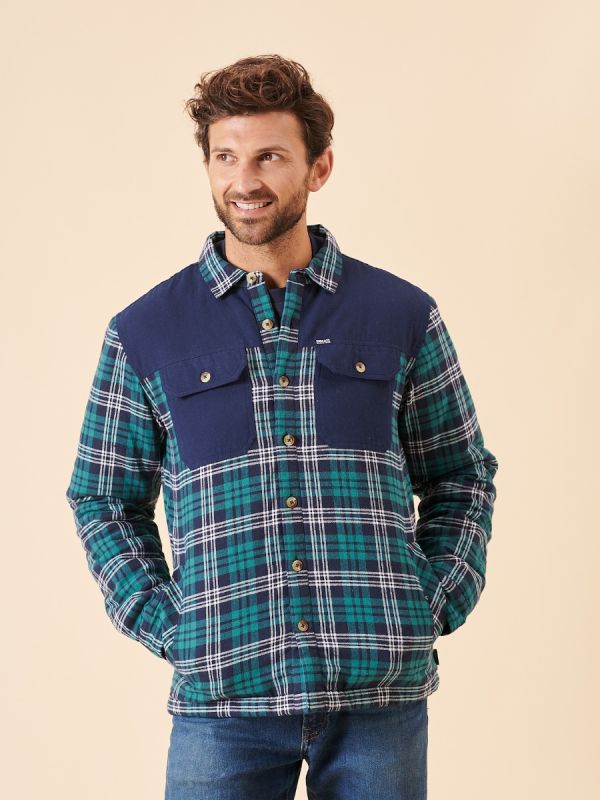 green, navy, blue, white, check, quilted, button up, autumn, winter, mens, layer, shacket, shirt, jacket