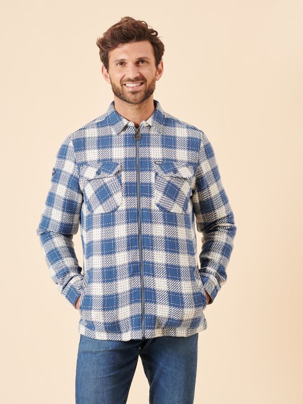 Wismann Zip Through Check Shirt BALTIC BLUE/ECRU | Quba & Co