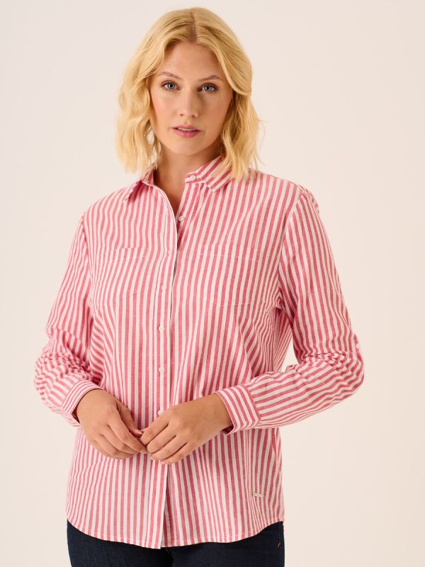strapless open back dress Pink White Stripe Cotton Classic Fit Formal Shirt