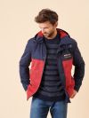 navy, red, colour block, jacket, water proof, wind proof, hooded, zip up, fleece lined