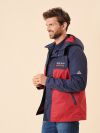 navy, red, colour block, jacket, water proof, wind proof, hooded, zip up, fleece lined