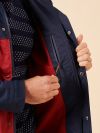 navy, red, colour block, jacket, water proof, wind proof, hooded, zip up, fleece lined
