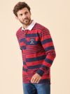 red, deep red, navy, deep navy, polo top, polo shirt, top, long sleeve, stripe, collared, rugby top