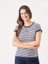 stripe t-shirt, womens stripe t-shirt, ladies stripe t-shirt, navy and foam white stripe t-shirt, short sleeve t-shirt, short sleeve top, stripe top, striped t-shirt