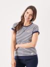 stripe t-shirt, womens stripe t-shirt, ladies stripe t-shirt, navy and foam white stripe t-shirt, short sleeve t-shirt, short sleeve top, stripe top, striped t-shirt