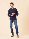 navy, jumper, textured, knit, basic, ribbed, pull over, soft, cotton