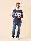 navy, white, blue, embroidery, basic, long sleeve, polo, rugby, top, shirt, t-shirt, colour block, panelled, thick 