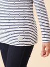 ladies stripe t-shirt, womens stripe t-shirt, navy and white stripes, penguin, boat neck, boat neck t-shirt, penguin stripe t-shirt, long sleeve