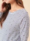 ladies stripe t-shirt, womens stripe t-shirt, navy and white stripes, penguin, boat neck, boat neck t-shirt, penguin stripe t-shirt, long sleeve