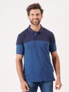 blue, mid blue, navy, colour block, polo, top, t-shirt, short sleeve, embroidery, button up