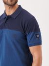 blue, mid blue, navy, colour block, polo, top, t-shirt, short sleeve, embroidery, button up