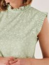 green, pale, light, summer, top, vest, blouse, pattern, sea print, bright, woven, ladies top, ladies, light green, seafoam green