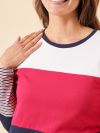 colour block, stripe, t-shirt, top, long sleeve, white, pink, navy, contrast, ladies, basic