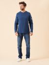 long sleeve, t-shirt, top, tee, button chest, blue, mid blue, basic