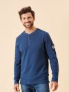 long sleeve, t-shirt, top, tee, button chest, blue, mid blue, basic