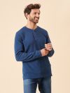 long sleeve, t-shirt, top, tee, button chest, blue, mid blue, basic