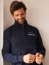 navy, sweatshirt, zip, quarter zip, lifestyle, jumper, pull over, embroidered, blue 