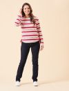 stripe, long sleeve, t-shirt, top, ladies, red, pink, white, magenta, side tie, tie up