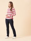 stripe, long sleeve, t-shirt, top, ladies, red, pink, white, magenta, side tie, tie up