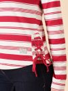 stripe, long sleeve, t-shirt, top, ladies, red, pink, white, magenta, side tie, tie up