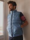 gilet, padded, puffer, lifestyle, mid-blue, blue, pockets, zip-up, jacket, coat, lightweight