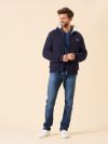 borg lined, knit, zip through, zip thru, zip up, jumper, jacket, fleece, navy, cable knit, ribbed, winter, autumn, mens 