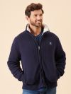 borg lined, knit, zip through, zip thru, zip up, jumper, jacket, fleece, navy, cable knit, ribbed, winter, autumn, mens 