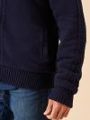 borg lined, knit, zip through, zip thru, zip up, jumper, jacket, fleece, navy, cable knit, ribbed, winter, autumn, mens 