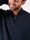 navy, blue, leather tab, branded, quarter zip, ribbed, knitted, knit, jumper, sweater, sweatshirt, pull over, mens, autumn, winter 