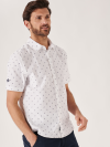 white shirt, shirt, white, summer shirt, button up, all over print, sail boat graphic, boat print, collared