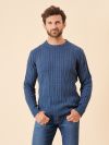 blue, slate blue, mid blue, cable knit, knitted, jumper, sweater, pull over, ribbed, embroidery, mens, autumn, winter