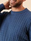 blue, slate blue, mid blue, cable knit, knitted, jumper, sweater, pull over, ribbed, embroidery, mens, autumn, winter