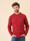 cable knit, jumper, red, deep red, pull over, sweater, ribbed, soft, winter, autumn, mens