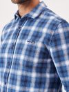 blue, mid blue, slate blue, checked, check, white, button up, shirt, brushed cotton, twill, pocket, smart, casual, mens, autumn, winter, christmas