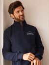 navy, sweatshirt, zip, quarter zip, lifestyle, jumper, pull over, embroidered, blue 