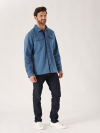 shacket, over shirt, thick shirt, blue, navy details, button up, summer shacket, pockets, lifestyle