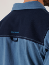 shacket, over shirt, thick shirt, blue, navy details, button up, summer shacket, pockets, lifestyle