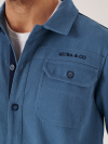 shacket, over shirt, thick shirt, blue, navy details, button up, summer shacket, pockets, lifestyle