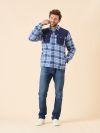 blue, light blue, navy, check, button up, shacket, shirt, jacket, layer, borg lined, borg, autumn, winter, mens
