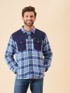 blue, light blue, navy, check, button up, shacket, shirt, jacket, layer, borg lined, borg, autumn, winter, mens