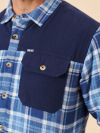 blue, light blue, navy, check, button up, shacket, shirt, jacket, layer, borg lined, borg, autumn, winter, mens