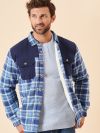 blue, light blue, navy, check, button up, shacket, shirt, jacket, layer, borg lined, borg, autumn, winter, mens