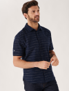 navy, shirt, button up, chest pocket, broken stripe detail, collared, summer shirt, quba and co