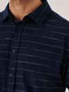 navy, shirt, button up, chest pocket, broken stripe detail, collared, summer shirt, quba and co