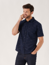 navy, shirt, button up, chest pocket, broken stripe detail, collared, summer shirt, quba and co