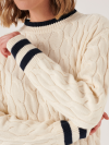 cream, white, jumper, knitwear, cable knit, navy, stripe
