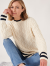 cream, white, jumper, knitwear, cable knit, navy, stripe