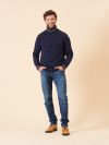 navy, wool, merino, red, white, stripe detail, roll neck, turtle neck, winter, autumn, christmas, gift, mens
