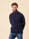 navy, wool, merino, red, white, stripe detail, roll neck, turtle neck, winter, autumn, christmas, gift, mens