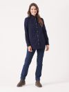 ladies corduroy shirt, ladies shirt, corduroy, corduroy shirt, navy shirt, frill, frill neck shirt, womens shirt, womens corduroy shirt, womens navy shirt